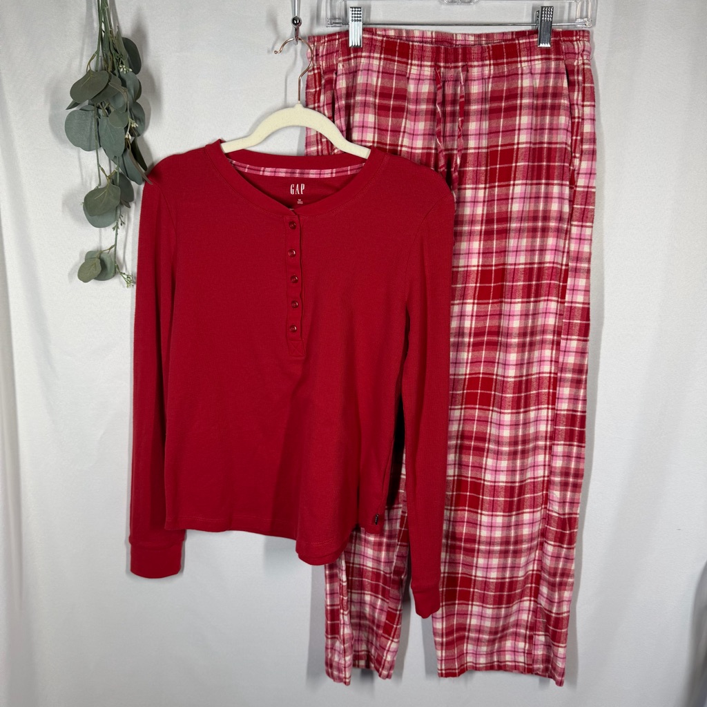 Gap | Pj Matching Set Red Plaid Long Sleeve Pajamas Women’s Size Medium